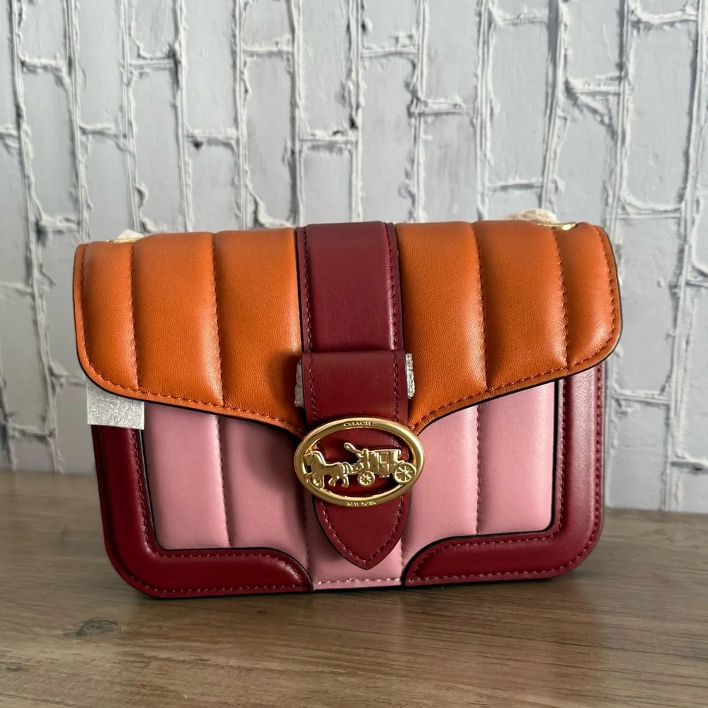 NWT Coach Georgie Crossbody Pink Burgundy Colorblock Puffy Quilting C5591